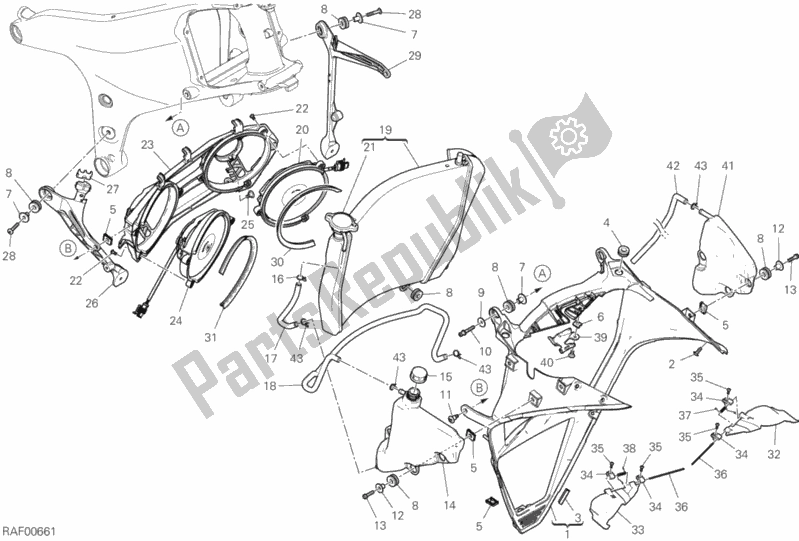 Alle onderdelen voor de Waterkoeler van de Ducati Superbike Panigale V4 S Corse USA 1100 2019